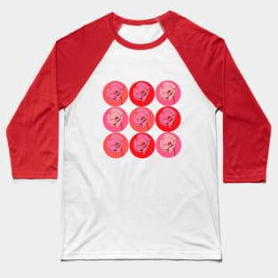 Poppy Pop Art Pattern in Red & Pink Baseball T-Shirt